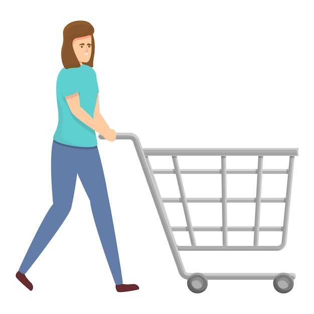 Vector housewife shop cart icon cartoon vector woman household house multitask