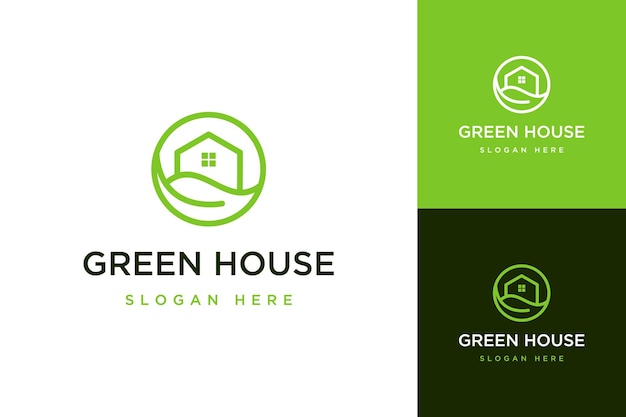 Housing or house design logos with leaves and circles