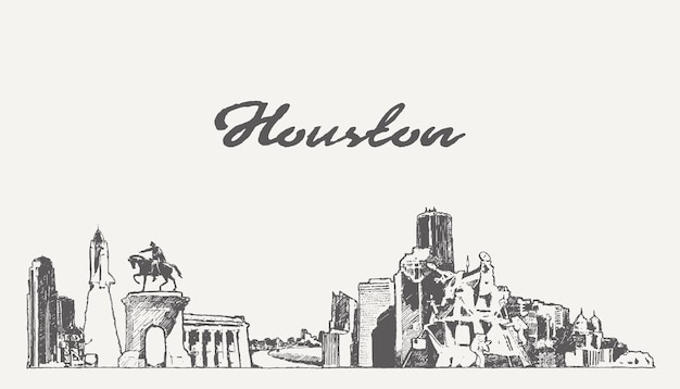 Houston skyline, Texas, USA, hand drawn vector illustration, sketch