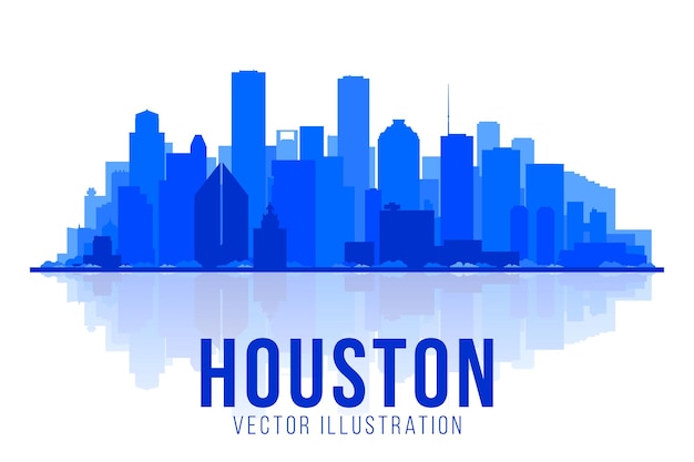 Хьюстон, штат Техас, векторная иллюстрация силуэта. Основные здания, панорама, туризм и бизнес-изображение с горизонтом города.