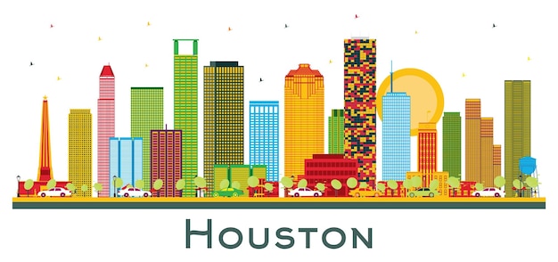 Houston USA City Skyline met kleur gebouwen geïsoleerd op wit