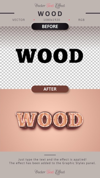 Vector hout bewerkbare teksteffect lettertypestijl