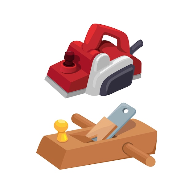 Vector hout grinder vintage handmatig en elektrisch, carpenter werk tool object illustratie vector