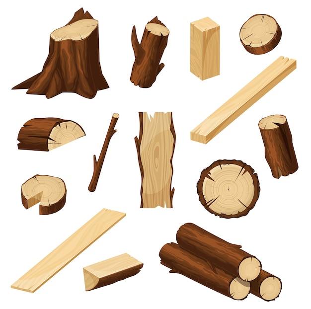 Vector hout met houtblokken, gehakte boomstammen