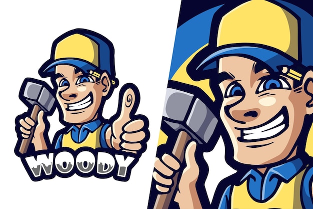 Vector hout werknemer mascotte logo afbeelding