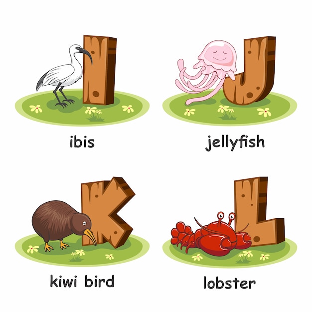 Vector houten alfabet dieren