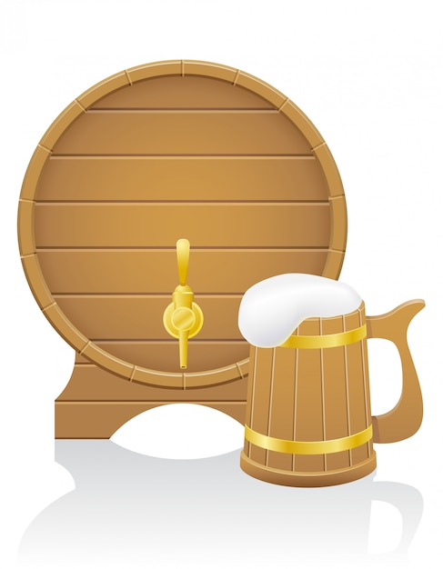 Vector houten biervat en mok vectorillustratie