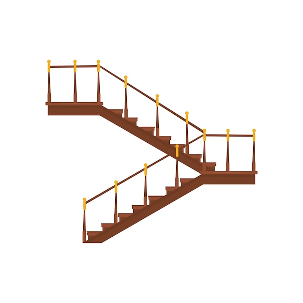 Houten binnentrappen met leuningen Halfpace trappen met gouden decoratie modern bouwelement Flat vector design