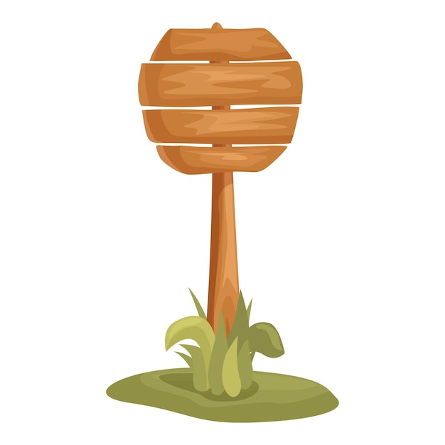 Houten bord dat op een stuk gras staat en de weg toont