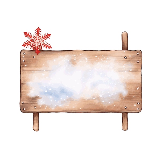 Vector houten bord met kerstdecoratie voor groetekaartontwerp aquarelverf op wit