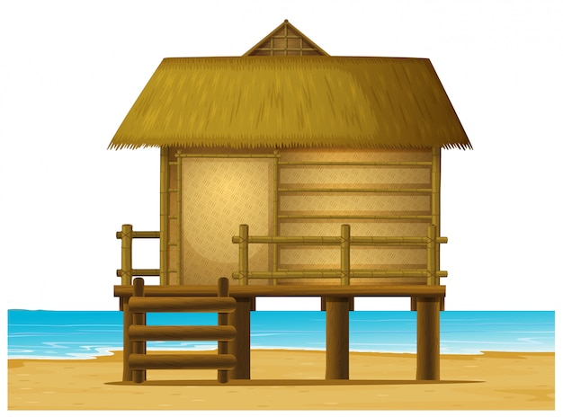 Vector houten bungalow op het strand