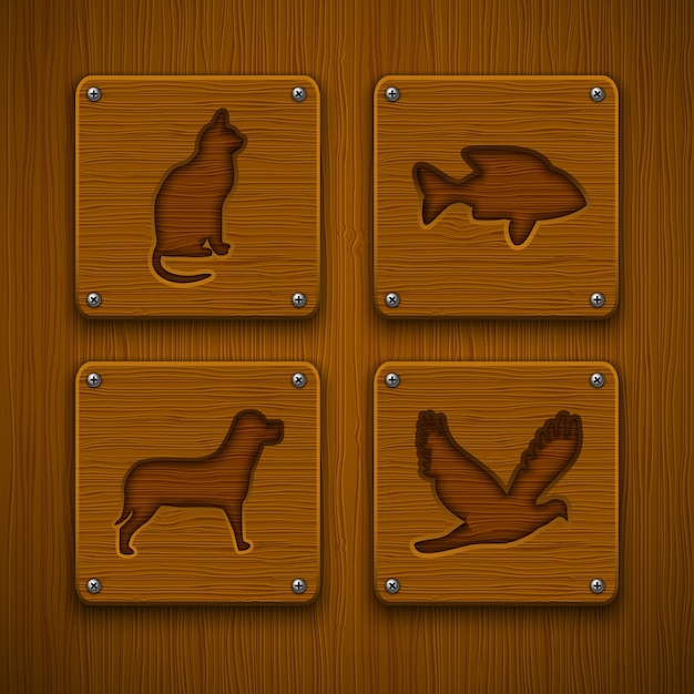 Houten dieren icon set