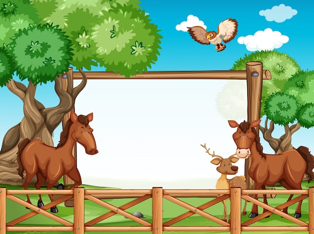 Vector houten frame met paarden en herten