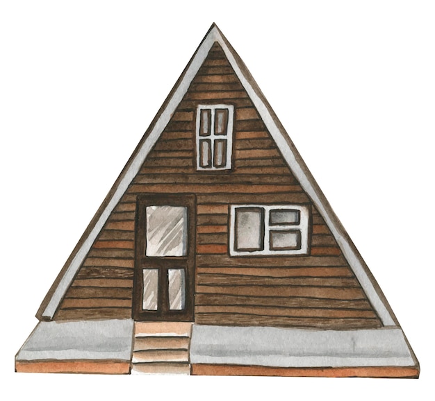 Vector houten huis aquarel illustratie.