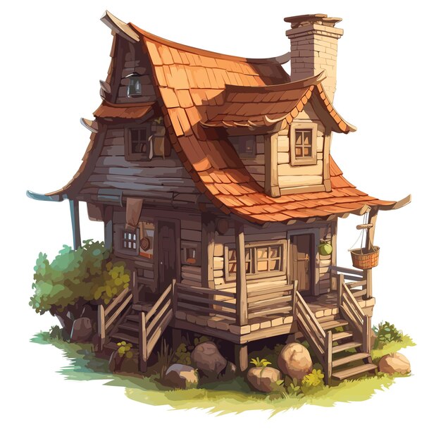 Houten huis cartoon stijl heks huis illustratie Game assets