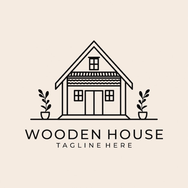 houten huis lijn kunst logo