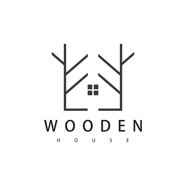 Houten huis lijn logo vector