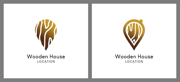 Houten huis locatie pin pictogram logo ontwerp vectorillustratie