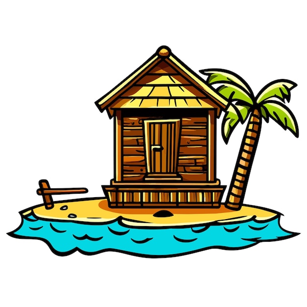 Vector houten huis op het strand vector illustratie doodle