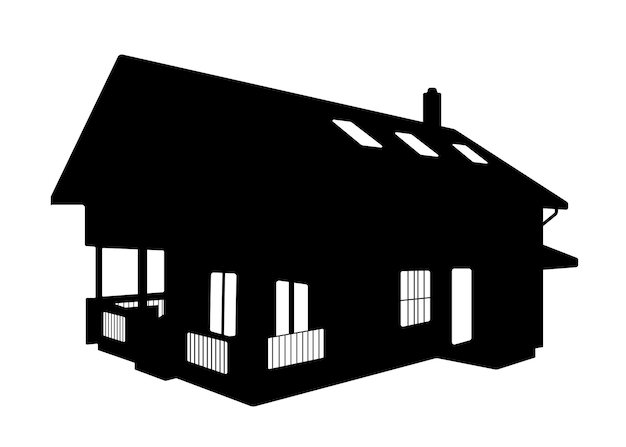 Houten huis silhouet, shack chalet huis illustratie.