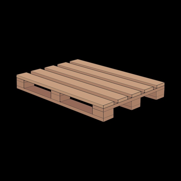 Houten pallet vectorillustratie op zwarte achtergrond Geïsoleerde isometrische houten container Isometrische vector houten pallet