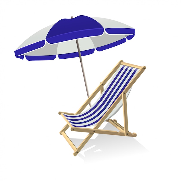 Houten parasol en ligstoel. zomer reis, zee vakantie en tropische reizen concept.