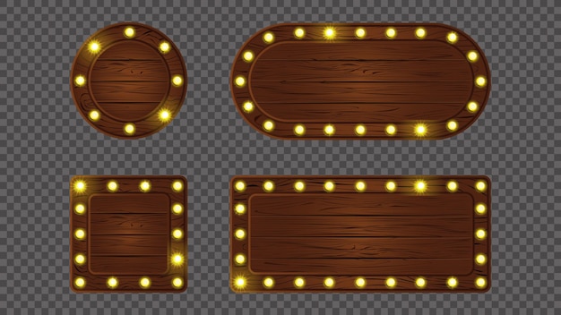Houten retro licht bord bordspel banner vector Cartoon houten ovale plank frame met led neon verlicht