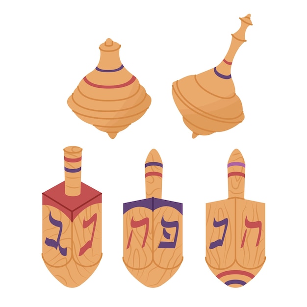 Vector houten speelgoed tol genaamd dreidel viering van de traditionele joodse feestdag chanoeka familiewaarden en religieuze rituelen vectorillustratie geïsoleerd op witte achtergrond