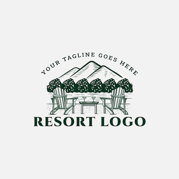 Vector houten stoelen op het strand vintage logo ontwerp illustratie voor resort