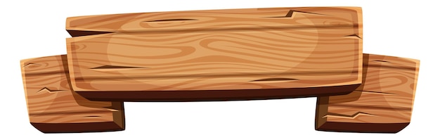 Vector houten teken sjabloon. leeg paneel voor spelmenu geïsoleerd op witte achtergrond
