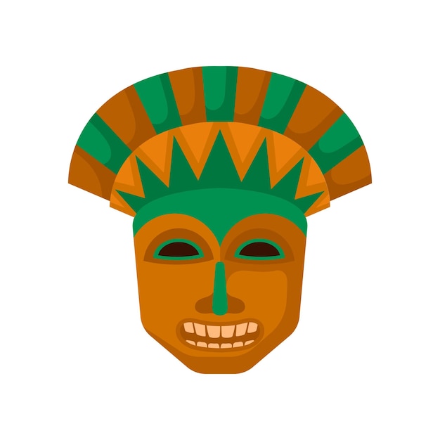 Houten tiki-masker met grote tanden religieus symbool van inheemse afrikaanse mensen platte vector voor print mobiel spel of flyer van cadeauwinkel