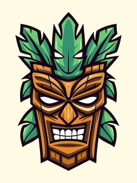 Vector houten tiki masker tribal hand getrokken logo ontwerp illustratie