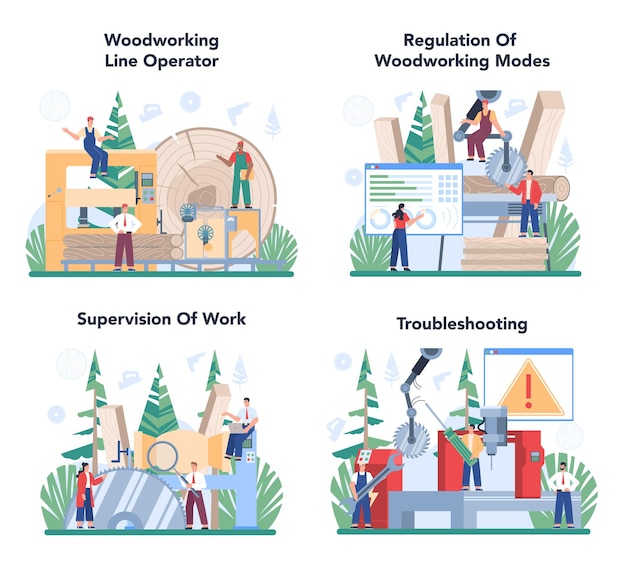 Houtindustrie illustratie set