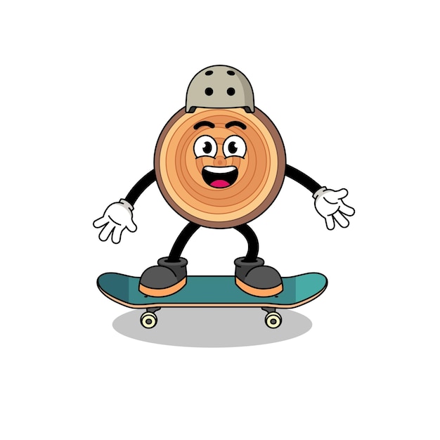 Houtnerfmascotte die een skateboard speelt