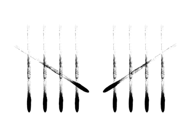 Vector houtskoolveer tally markeert vier stokken gekruiste vectorillustratie