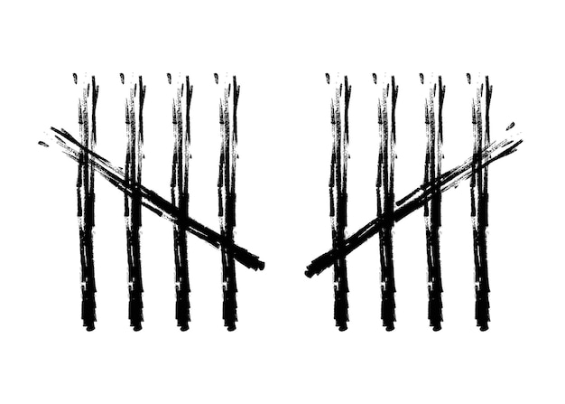 Vector houtskoolveer tally markeert vier stokken gekruiste vectorillustratie