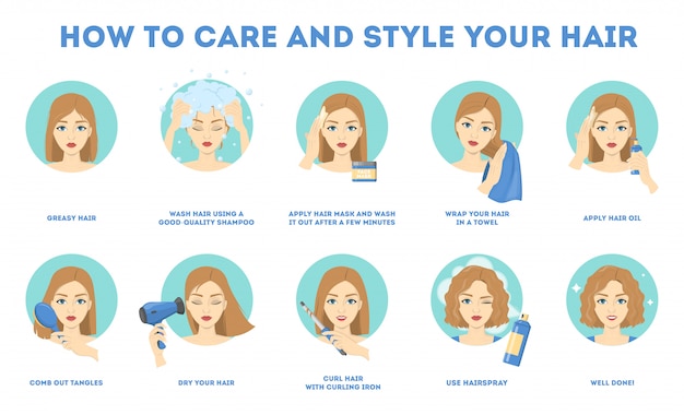 How to care for your hair and style them instruction.