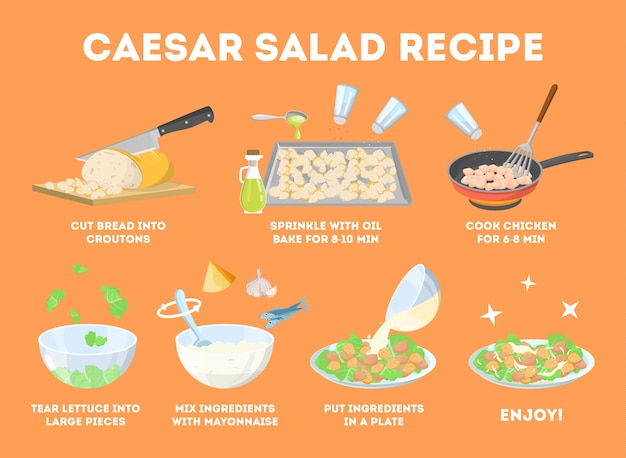 Vector how to cook caesar salad at home