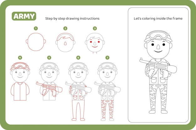 How to draw army profession tutorial vector