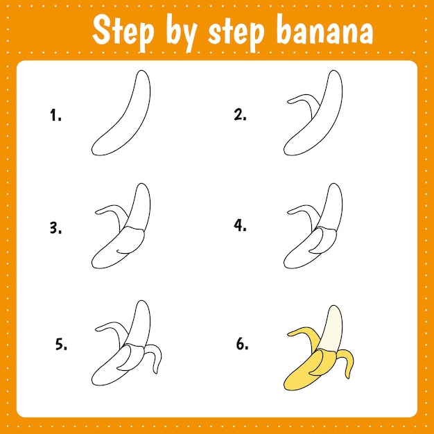 How to draw a banana easy steps for children activity vector illustration