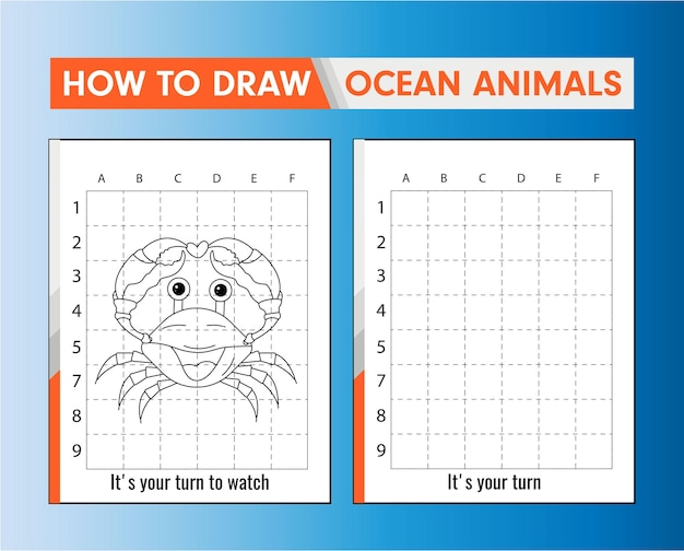 子供のためのカニ海の動物のぬりえを描く方法