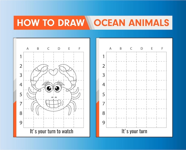 子供のためのカニ海の動物のぬりえを描く方法