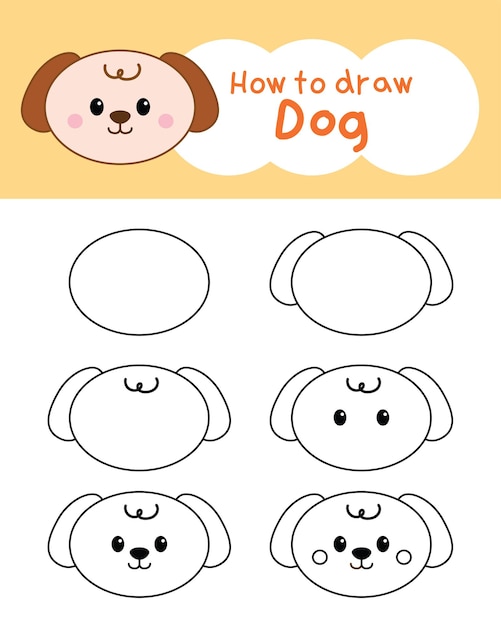 How to draw cute dog cartoon for learning kid coloring book Vector illustration