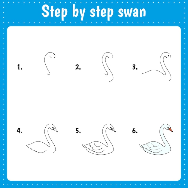 かわいい小さな白鳥の描き方子供向け教育ページ作成ステップバイステップのイラスト
