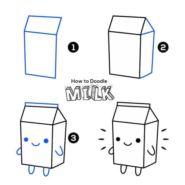 How to draw doodle milk tutorial vector