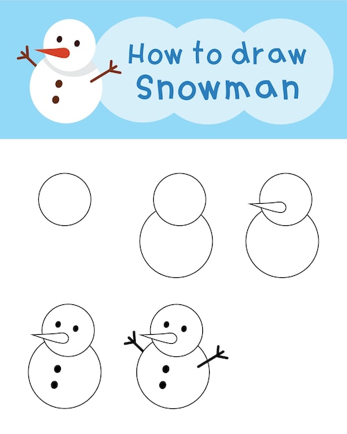 How to draw doodle snowman for christmas and winter