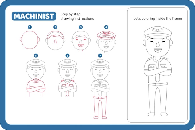 How to draw machinist profession tutorial vector