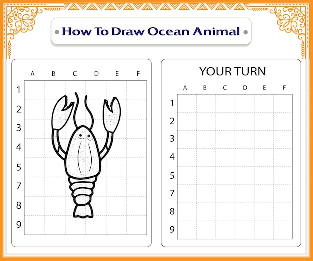 Как рисовать морских животных раскраски для детей премиум вектор