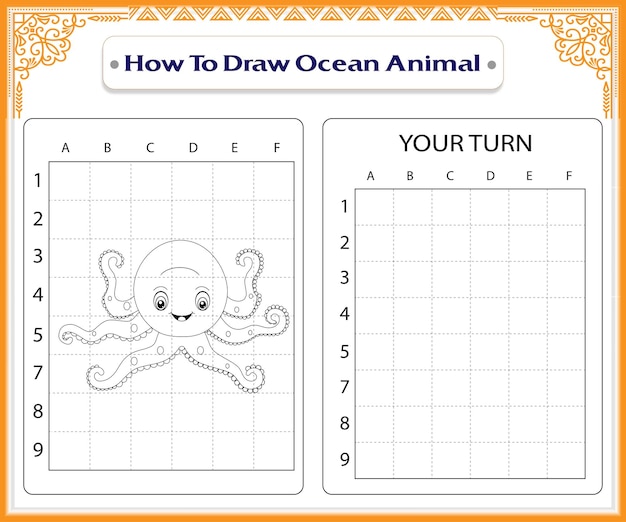 How to draw ocean animals coloring pages for kids premium vector