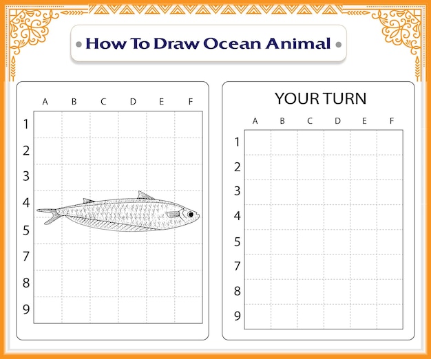 子供のための海の動物の着色ページを描く方法プレミアムベクトル